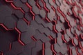 Red glowing hexagon futuristic background. 3d rendering