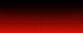 Red glowing neon wireframe background. Shining checkered horizontal grid planes in perspective. Retro futuristic depth