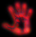 Red Glowing Strange Handprint with Aura
