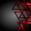 Red glowing triangles on dark perforated background Royalty Free Stock Photo