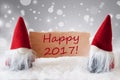 Red Gnomes With Card And Snow, Text Happy 2017 Royalty Free Stock Photo