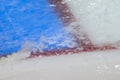 Red goal line on ice hockey rink. Winter sport Royalty Free Stock Photo