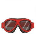 Red goggles with a vintage design feature a glossy, rounded frame and wide, dark Royalty Free Stock Photo