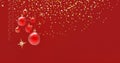 Red with gold balls and serpentine on the sparkling Christmas and New Year background. Nice design for greeting card, festive