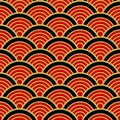 Red Gold Black Traditional Wave Japanese Chinese Seigaiha Pattern Background