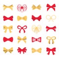 Red and gold bow set for your design. Vector illustration. Royalty Free Stock Photo