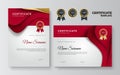 Red and gold certificate of achievement border template with luxury badge and modern line pattern. For award, business, Royalty Free Stock Photo