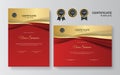 Red and gold certificate of achievement template with gold badge and border frame design Royalty Free Stock Photo