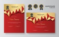Red and gold certificate of achievement template with gold badge and border frame design Royalty Free Stock Photo