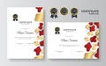 Red and gold certificate of achievement template with gold badge and border frame design Royalty Free Stock Photo