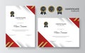 Red and gold certificate of achievement template with gold badge and border frame design Royalty Free Stock Photo