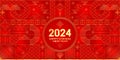 Red Gold 2024 Chinese Dragon Lunar New Year card. Modern geometrical banner.