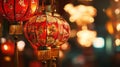 Red and Gold Chinese Lanterns with Bokeh Background Royalty Free Stock Photo