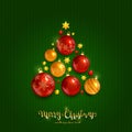 Red and Gold Christmas Balls on Green Knitted Background Royalty Free Stock Photo