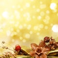Red and gold Christmas baubles on background Royalty Free Stock Photo
