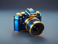 red and gold color 3d camera with gradient blue background