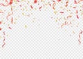 Red and gold confetti, serpentine or ribbons falling on white tr Royalty Free Stock Photo
