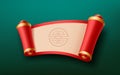 Red and gold, cream Paper ancient scrolls chinese design, horizontal curve realistic design on green background