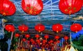 Red and gold decorative Thai paper lanterns used during a festival