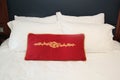 Red and Gold Disney Mickey Pillow on Disney Cruise Ship Stateroom