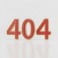 Red and gold 404 error code numbers on a reflective white background page not found Royalty Free Stock Photo