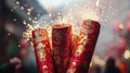 Red And Gold Firecrackers Exploding During Festive Celebration Royalty Free Stock Photo