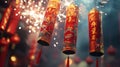 Red And Gold Firecrackers Exploding During Nighttime Celebration Royalty Free Stock Photo