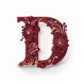 Red And Gold Floral Stylized Letter D - Hyperrealistic Vector Design