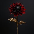 Red And Gold Flower: Minimalistic Metal Sculpture In Dark Tones