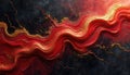 Red and gold fluid swirls on black background. Abstract marbled texture with liquid gold waves. Dynamic marbled art pattern Royalty Free Stock Photo