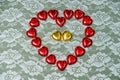 red and gold heart-shaped chocolate candies Royalty Free Stock Photo