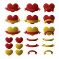 Red and Gold Hearts Banner Set. Valentine day Collection Royalty Free Stock Photo