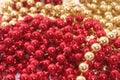 Red and Gold Holiday Bead Decortations. Christmas Background