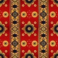 Red and gold intricate pattern with vertical stripes Royalty Free Stock Photo