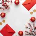 Red and Gold Minimalist Chinese New Year Flat Lay Royalty Free Stock Photo