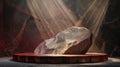 A red and gold of a nature marble platform surrounded by rocks with dramatic lighting. Royalty Free Stock Photo