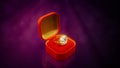 Red - gold opened jewellery surprise gift box with diamond engagement ring on colorful background, not real design - abstract 3D Royalty Free Stock Photo