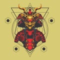 Red and gold samurai armor sacred geometry