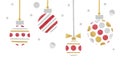 Red gold and silver glitter christmas balls paper cut on white background Royalty Free Stock Photo