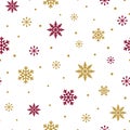 Red gold snowflakes on white background. Christmas seamless pattern Winter time texture trendy vector Royalty Free Stock Photo