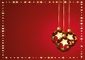 Red and gold starry background with christmas baubles. Vector illustration backdrop. Royalty Free Stock Photo