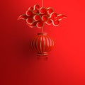 Red and gold traditional Chinese lanterns lampion and paper cut cloud. Royalty Free Stock Photo