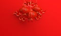 Red and gold traditional Chinese lanterns lampion and paper cut cloud.