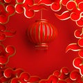 Red and gold traditional Chinese lanterns lampion and paper cut cloud. Royalty Free Stock Photo