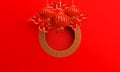 Red and gold traditional Chinese lanterns lampion, round border frame greek key and paper cut cloud. Royalty Free Stock Photo