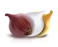 Red, gold and white onions