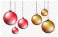 Red and golden balls with silver chain. Christmas and new year style. on transparent background Royalty Free Stock Photo