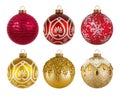 Red and golden colorful Christmas balls isolated on white background Royalty Free Stock Photo