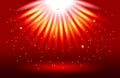 Red golden light burst with stars. Royalty Free Stock Photo