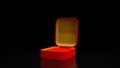 Red and golden opened empty jewellery surprise gift box with reflection on black, isolated - object 3D rendering